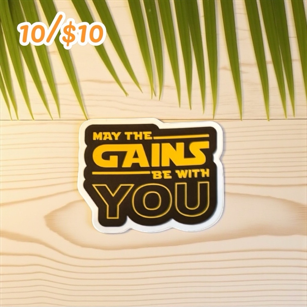 Star Wars Inspired Fitness Sticker – “May The Gains Be With You” – Glossy – 2.5”